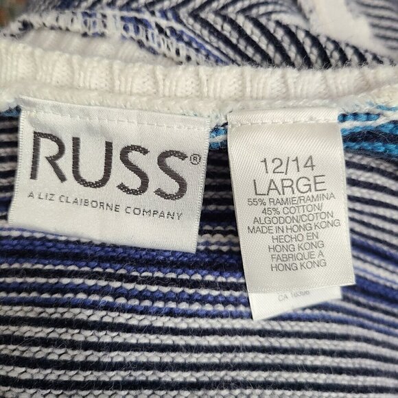 Vintage RUSS by Liz Claiborne Blue White Striped Knit Button Front Top - Picture 5 of 5